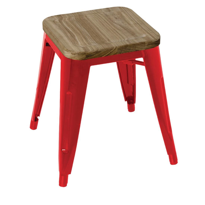 Bolero Bistro-Hocker mit Sitzpolster aus Holz, Rot (4er-Pack)