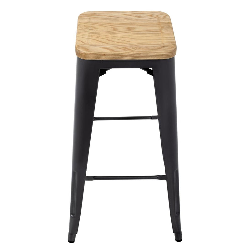 Bolero Bistro High Stools with Wooden Seat Pad Gun Metal (Pack of 4)