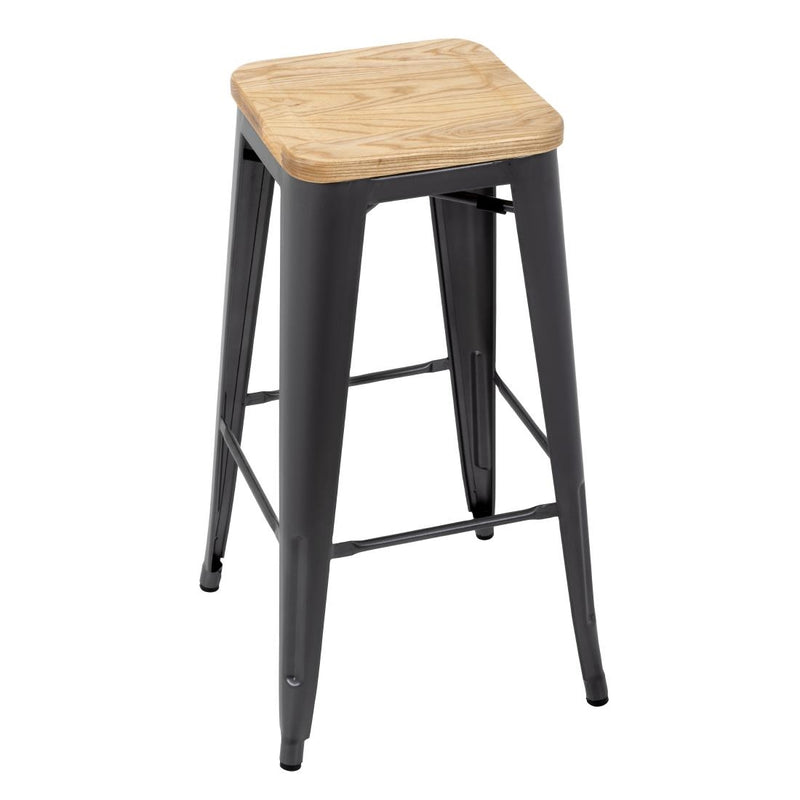 Bolero Bistro High Stools with Wooden Seat Pad Gun Metal (Pack of 4)