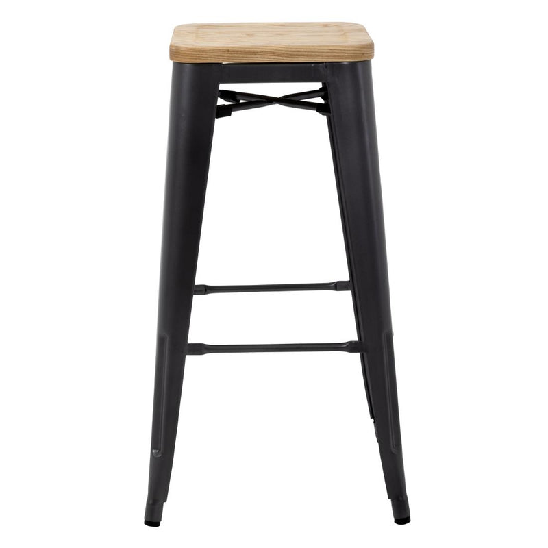 Bolero Bistro High Stools with Wooden Seat Pad Gun Metal (Pack of 4)