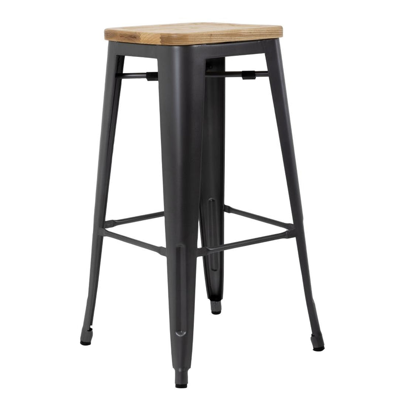 Bolero Bistro-Hocker mit Sitzpolster aus Holz, Gun Metal (4er-Pack)