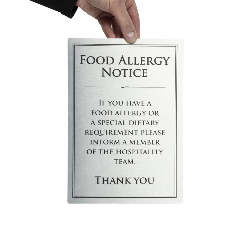 Vogue Brushed Steel Food Allergy Sign A4