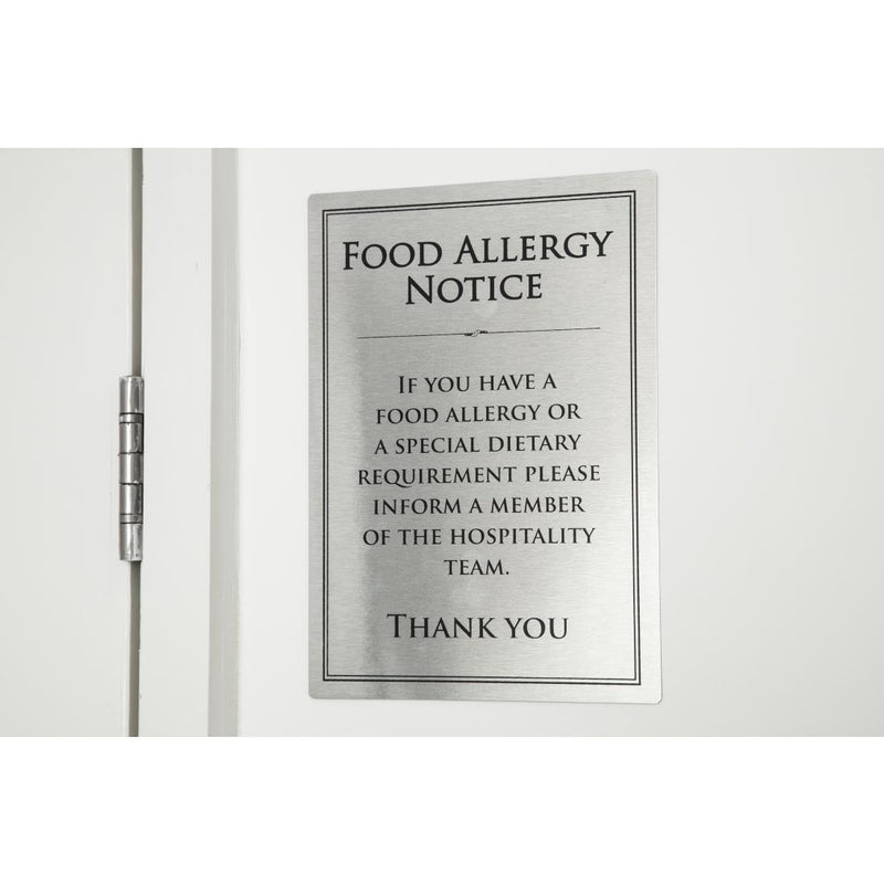 Vogue Brushed Steel Food Allergy Sign A4