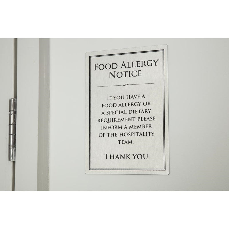 Vogue Brushed Steel Food Allergy Sign A5