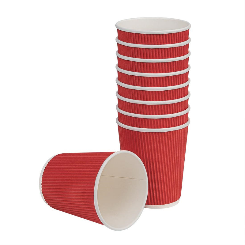 Fiesta Recyclable Coffee Cups Ripple Wall Red 225ml / 8oz (Pack of 25)