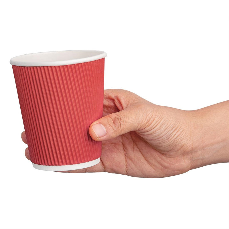 Fiesta Recyclable Coffee Cups Ripple Wall Red 225ml / 8oz (Pack of 25)