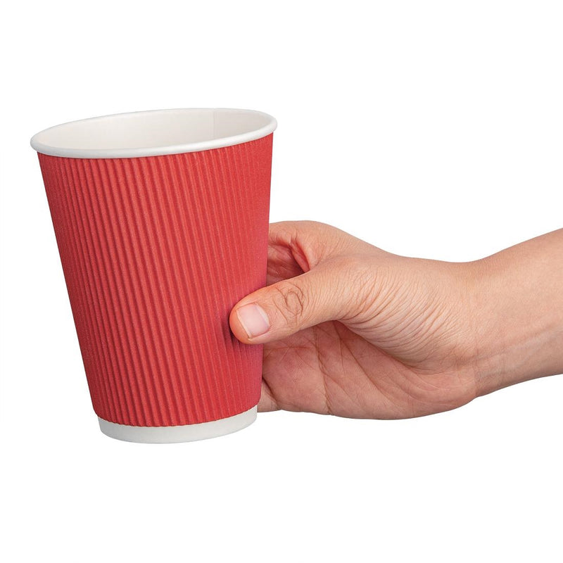 Fiesta Recyclable Coffee Cups Ripple Wall Red 340ml / 12oz (Pack of 25)