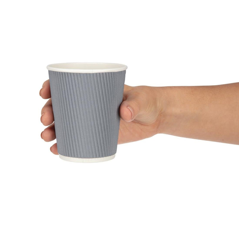 Fiesta Recyclable Coffee Cups Ripple Wall Charcoal 225ml / 8oz (Pack of 500)