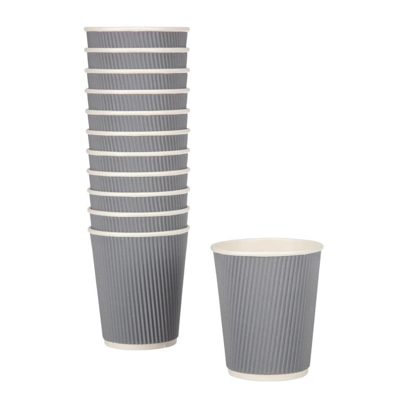 Fiesta Recyclable Coffee Cups Ripple Wall Charcoal 225ml / 8oz (Pack of 500)