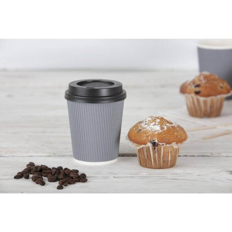 Fiesta Recyclable Coffee Cups Ripple Wall Charcoal 340ml / 12oz (Pack of 25)