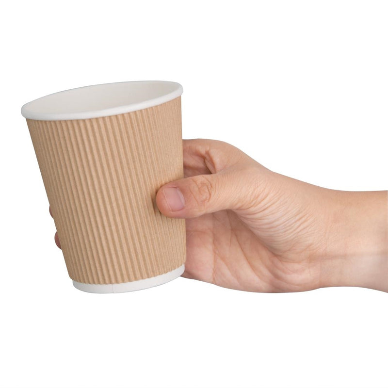 Fiesta Recyclable Coffee Cups Ripple Wall Kraft 225ml / 8oz (Pack of 500)