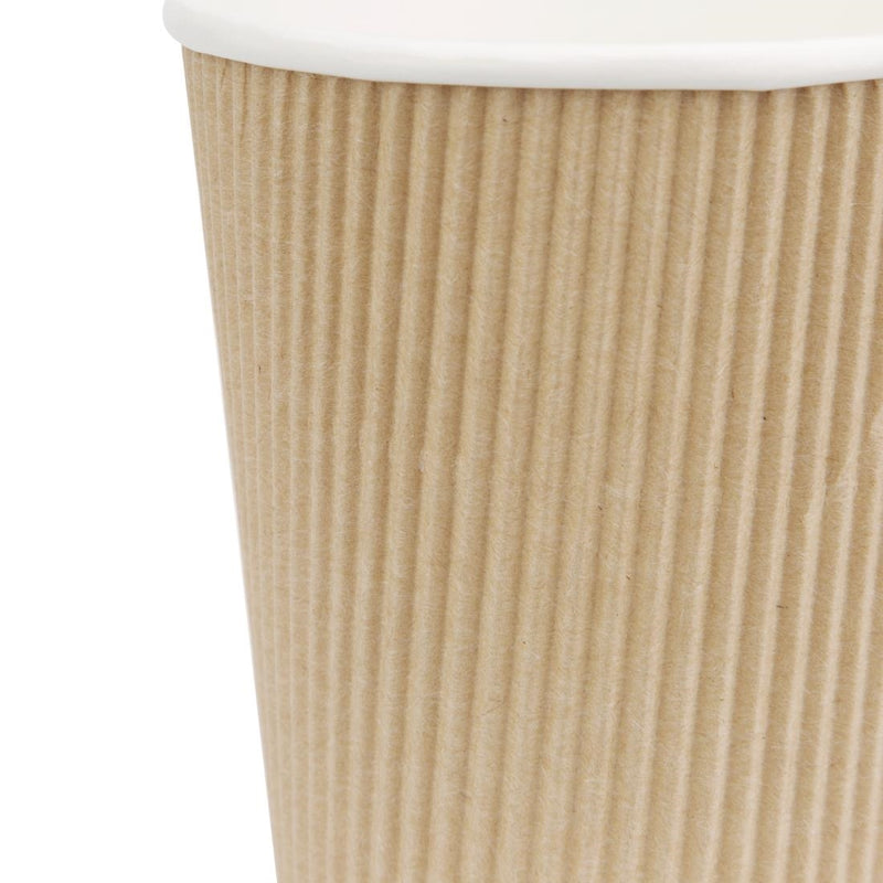 Fiesta Recyclable Coffee Cups Ripple Wall Kraft 225ml / 8oz (Pack of 500)