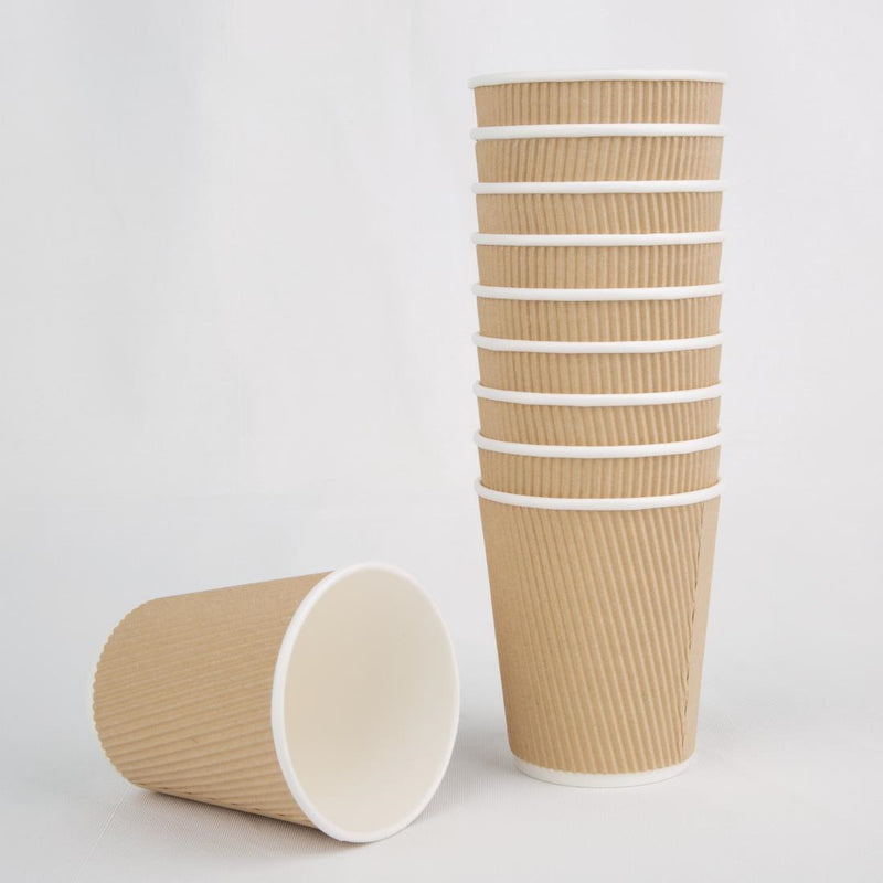 Fiesta Recyclable Coffee Cups Ripple Wall Kraft 225ml / 8oz (Pack of 500)