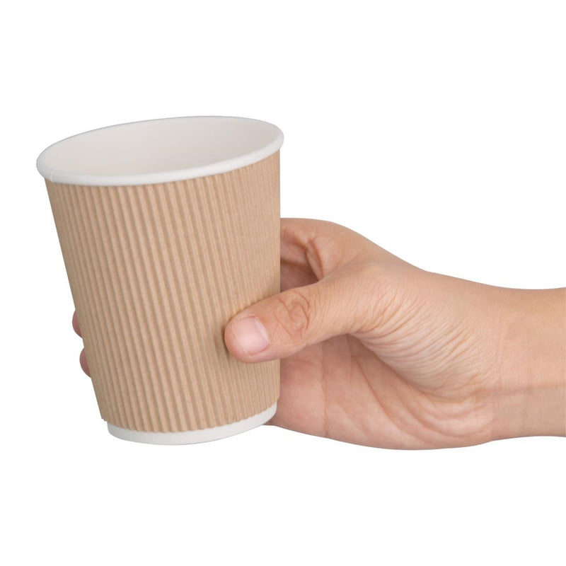 Fiesta Recyclable Coffee Cups Ripple Wall Kraft 225ml / 8oz (Pack of 25)