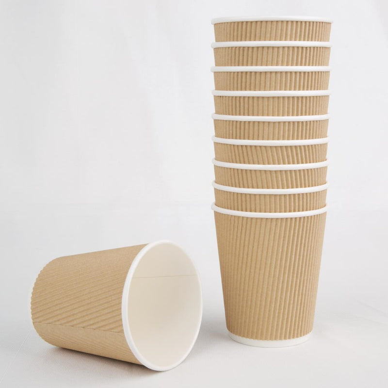 Fiesta Recyclable Coffee Cups Ripple Wall Kraft 225ml / 8oz (Pack of 25)