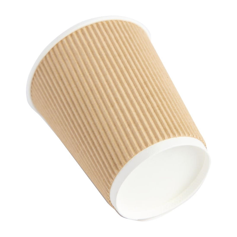 Fiesta Recyclable Coffee Cups Ripple Wall Kraft 225ml / 8oz (Pack of 500)