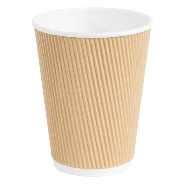 Fiesta Recyclable Coffee Cups Ripple Wall Kraft 340ml / 12oz (Pack of 25)