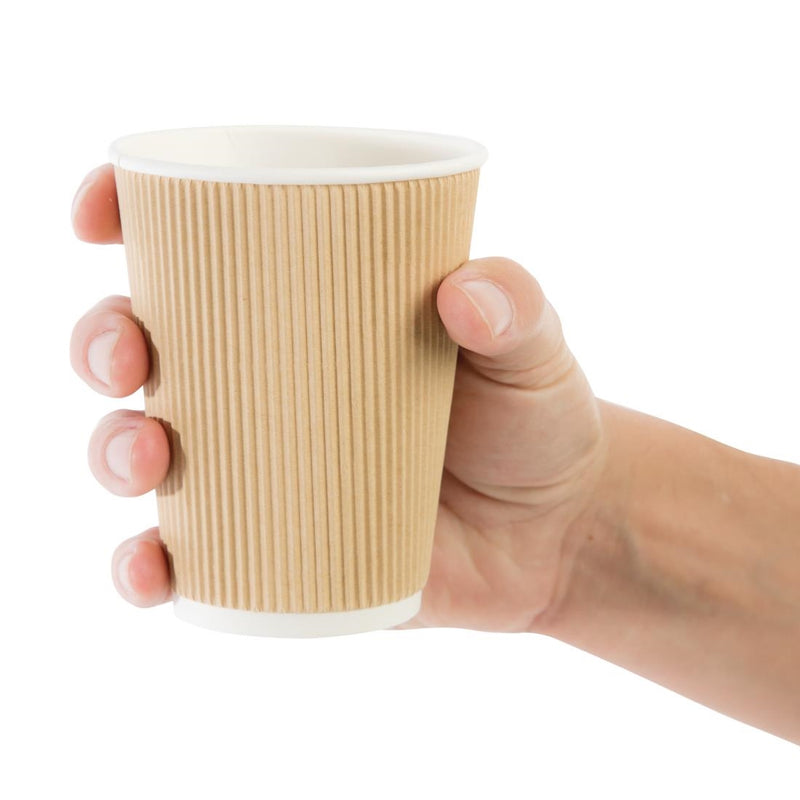 Fiesta Recyclable Coffee Cups Ripple Wall Kraft 340ml / 12oz (Pack of 500)