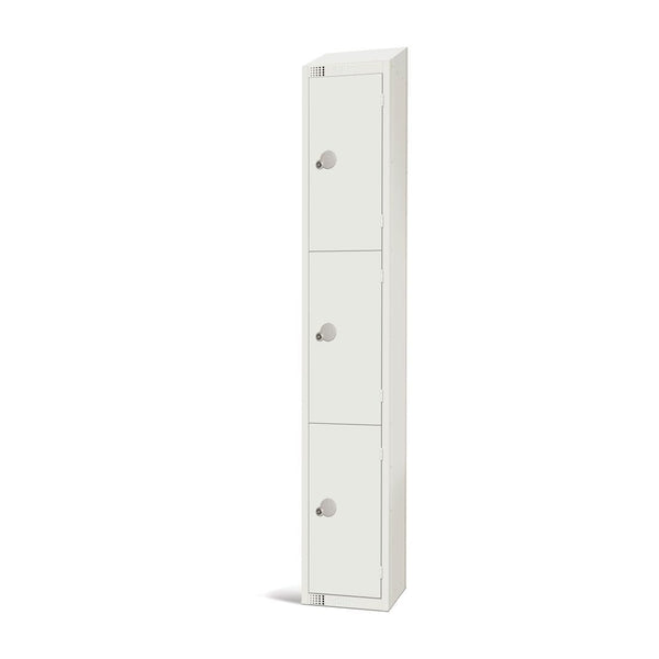 Elite Three Door Electronic Combination Locker with Sloping Top White