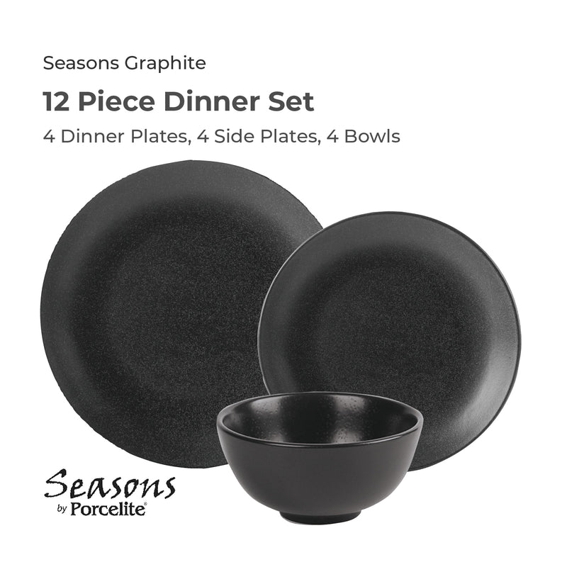 Seasons Graphite 12 Piece Dinner Set - Black