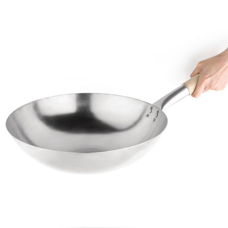 Vogue Wok aus Weichstahl mit rundem Boden, 356 mm