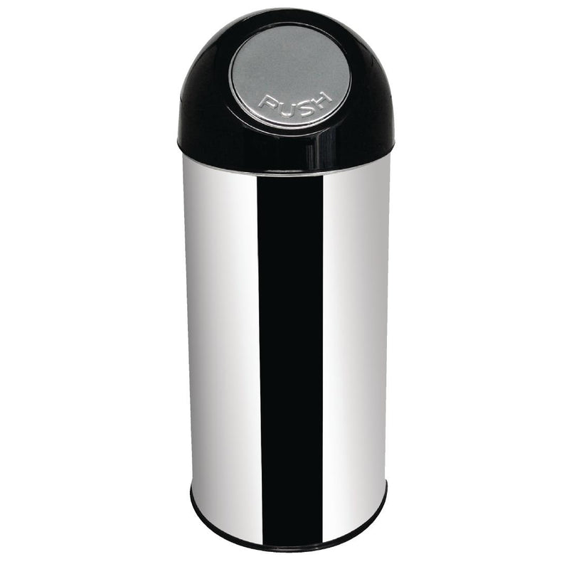 Bolero Stainless Steel Push Top Bullet Bin Silver 40Ltr