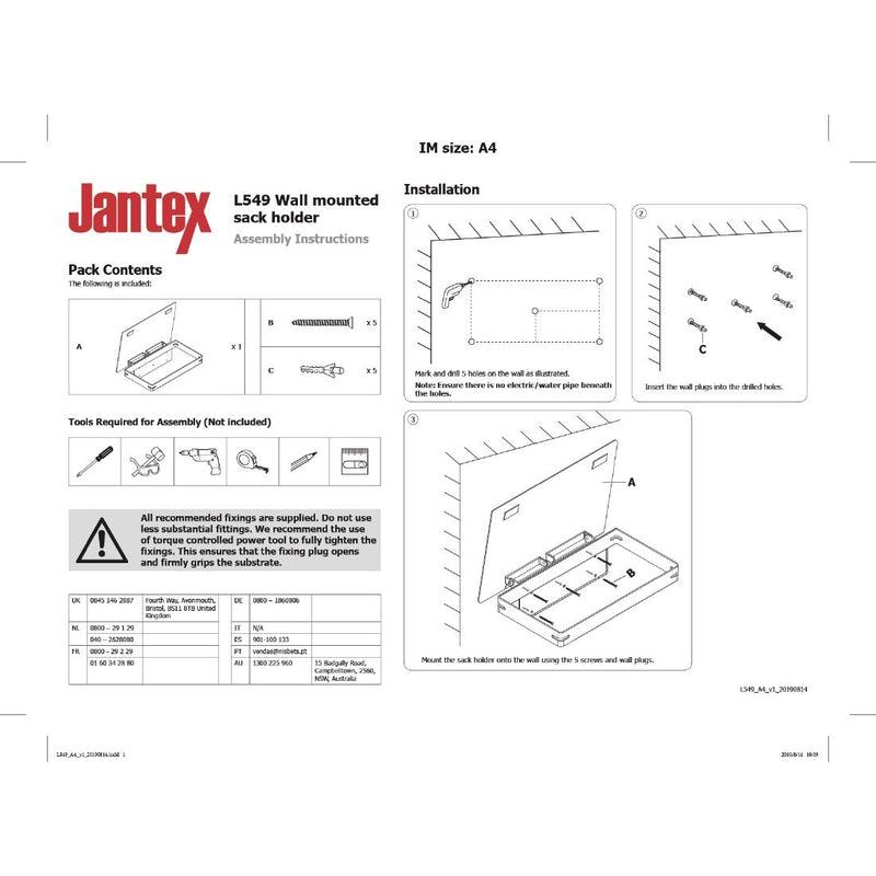 Jantex Sackhalter zur Wandmontage