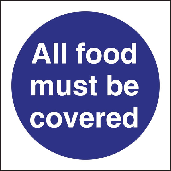 Vogue-Schild „Alle Lebensmittel müssen abgedeckt sein“.