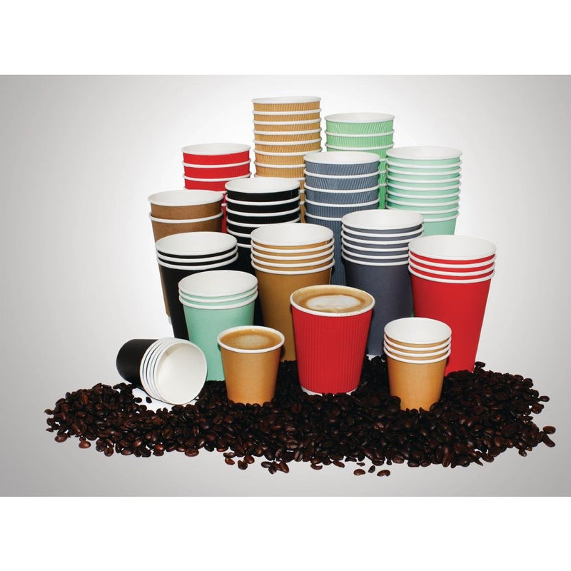 Fiesta Recyclable Coffee Cups Ripple Wall Red 225ml / 8oz (Pack of 25)