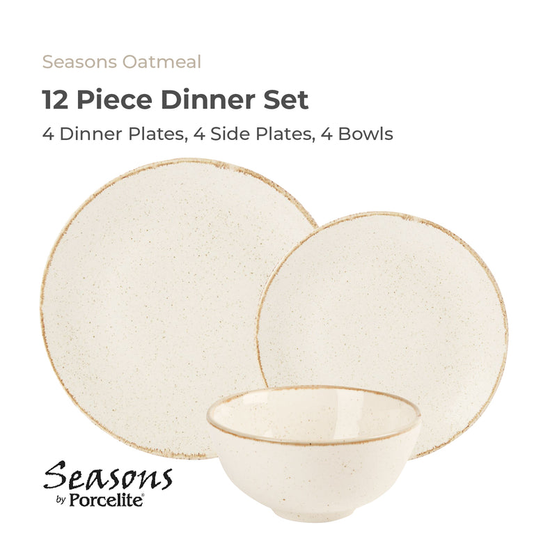 Seasons Oatmeal 12 Piece Dinner Set - Ivory
