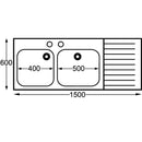 KWC DVS Self Assembly Stainless Steel Double Sink Right Hand Drainer 1500x600mm