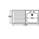 KWC DVS Selbstmontage-Edelstahlspüle, Abtropffläche links, 1200 x 600 mm