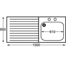 KWC DVS Self Assembly Stainless Steel Sink Left Hand Drainer 1500x650mm