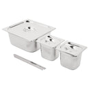 Vogue Edelstahl-Gastronorm-Tablett-Set 2x 1/6 und 2/3 mit Deckel