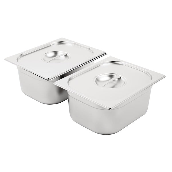 Vogue Stainless Steel Gastronorm Tray Set 2 x 1/2 with Lids