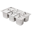 Vogue Edelstahl-Gastronorm-Tablett-Set 1/3 und 4 x 1/6 mit Deckel