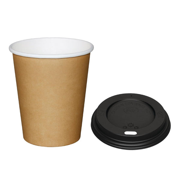 Special Offer Fiesta Recyclable Brown 225ml Hot Cups and Black Lids (Pack of 1000)