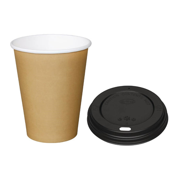 Fiesta Recyclable Brown 340ml Hot Cups and Black Lids (Pack of 1000)