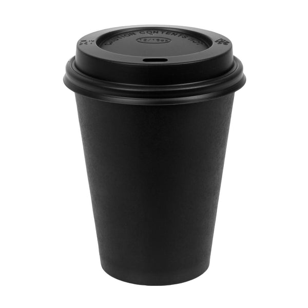 Special Offer Fiesta Recyclable Black Hot Cups and Lids 340ml (Pack of 1000)