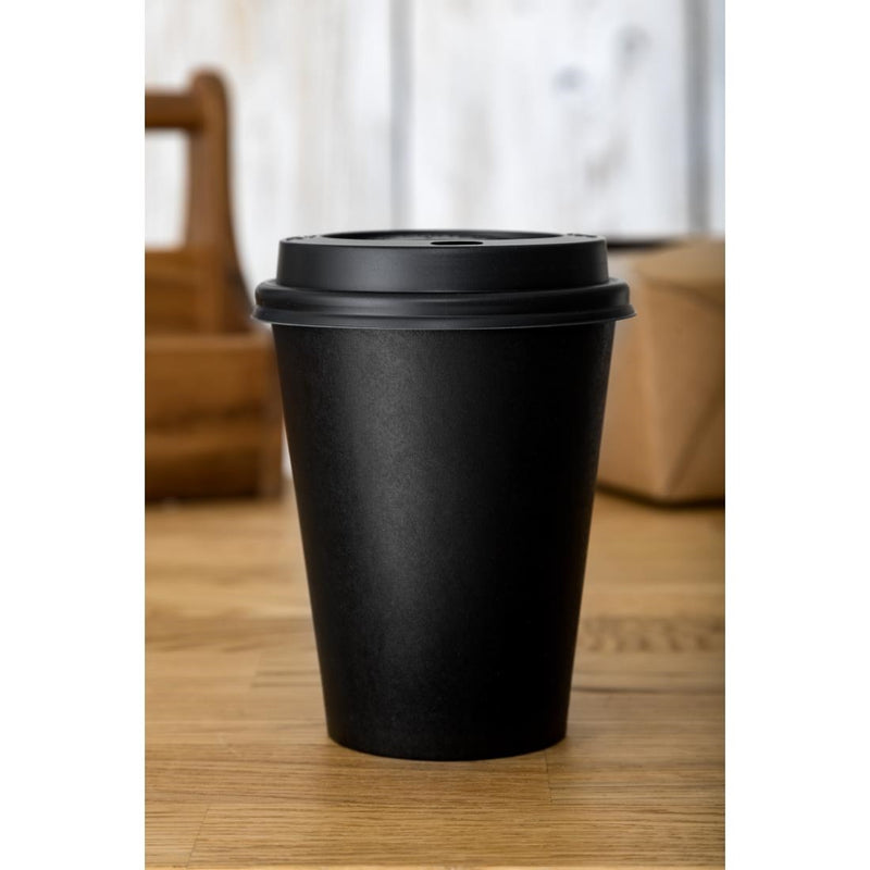 Special Offer Fiesta Recyclable Black Hot Cups and Lids 340ml (Pack of 1000)