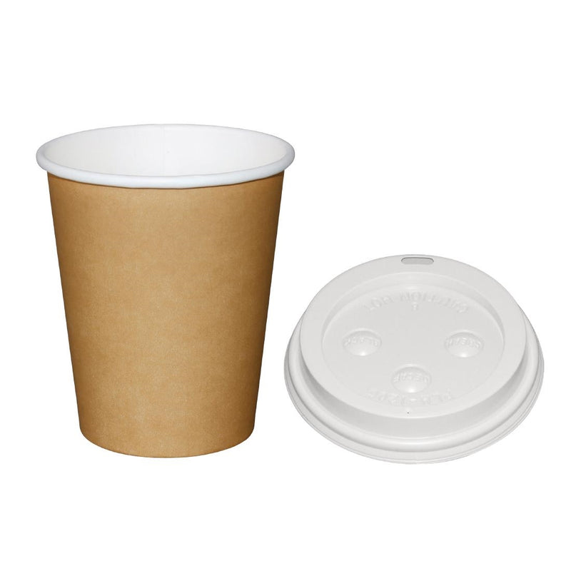 Special Offer Fiesta Recyclable Brown 225ml Hot Cups and White Lids (Pack of 1000)