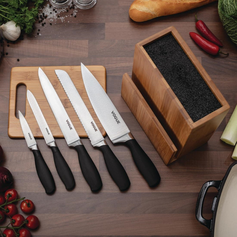 Vogue Prep Like A Pro 5-Piece Soft-Grip Knife Set With Knife Block and Chopping Board