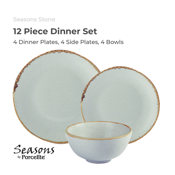 Seasons Stone 12 Piece Dinner Set - Light Grey