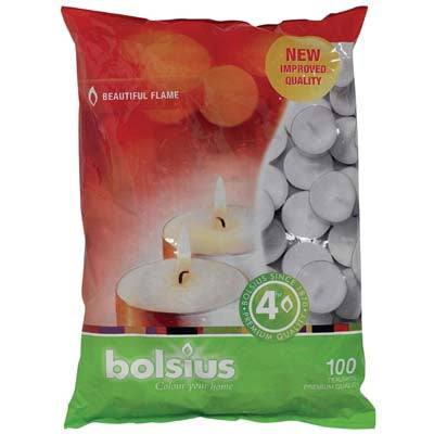 Bolsius White Tealights 4 Hour Burning Time - Pack of 400