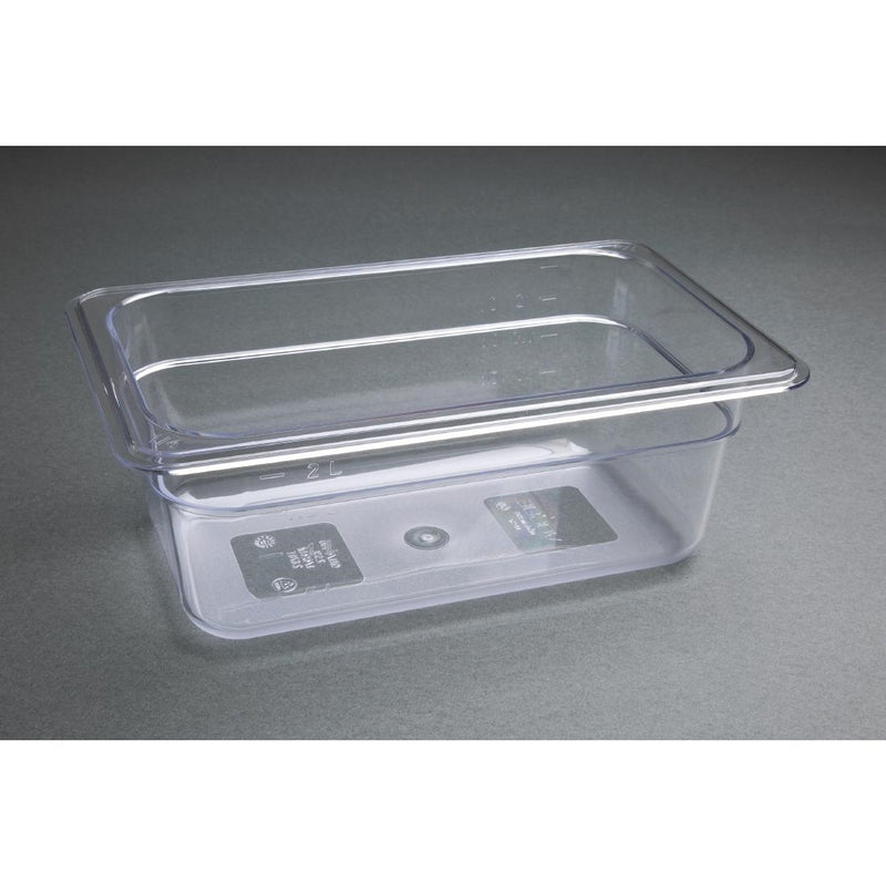 Vogue Polycarbonate 1/4 Gastronorm Container 100mm Clear