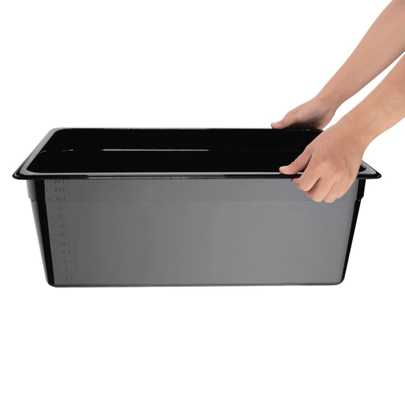 Vogue Polycarbonate 1/1 Gastronorm Container 200mm Black