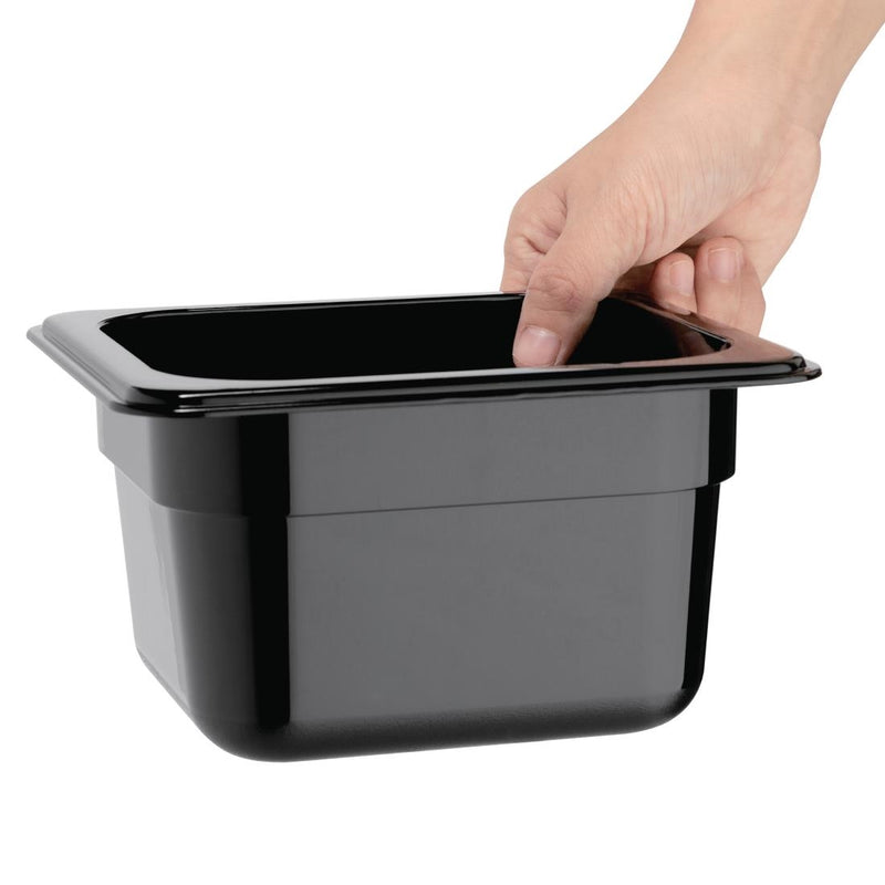 Vogue Polycarbonate 1/6 Gastronorm Container 100mm Black