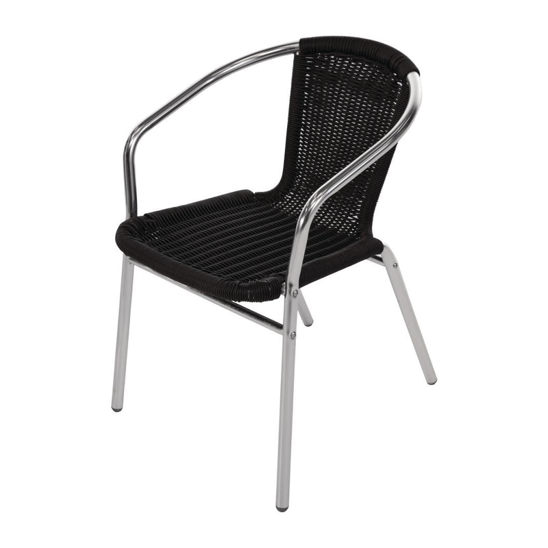 Bolero Aluminium and Black Wicker Chairs Black (Pack of 4)