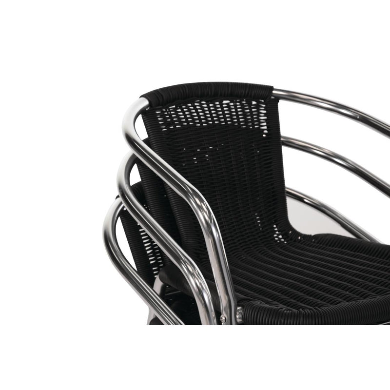 Bolero Aluminium and Black Wicker Chairs Black (Pack of 4)