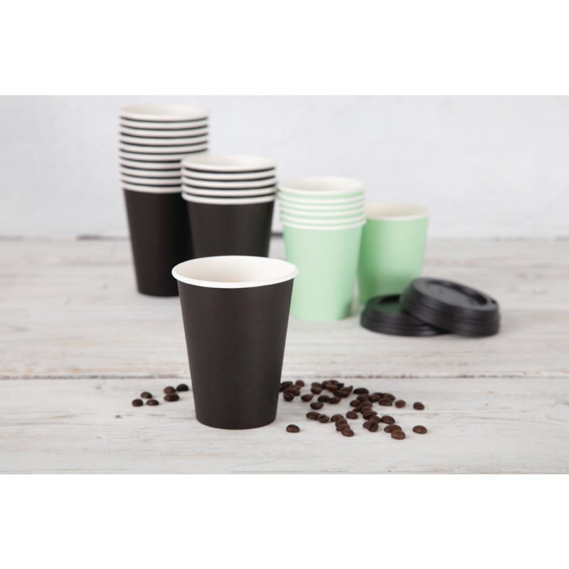 Fiesta Recyclable Coffee Cups Single Wall Black 225ml / 8oz (Pack of 50)